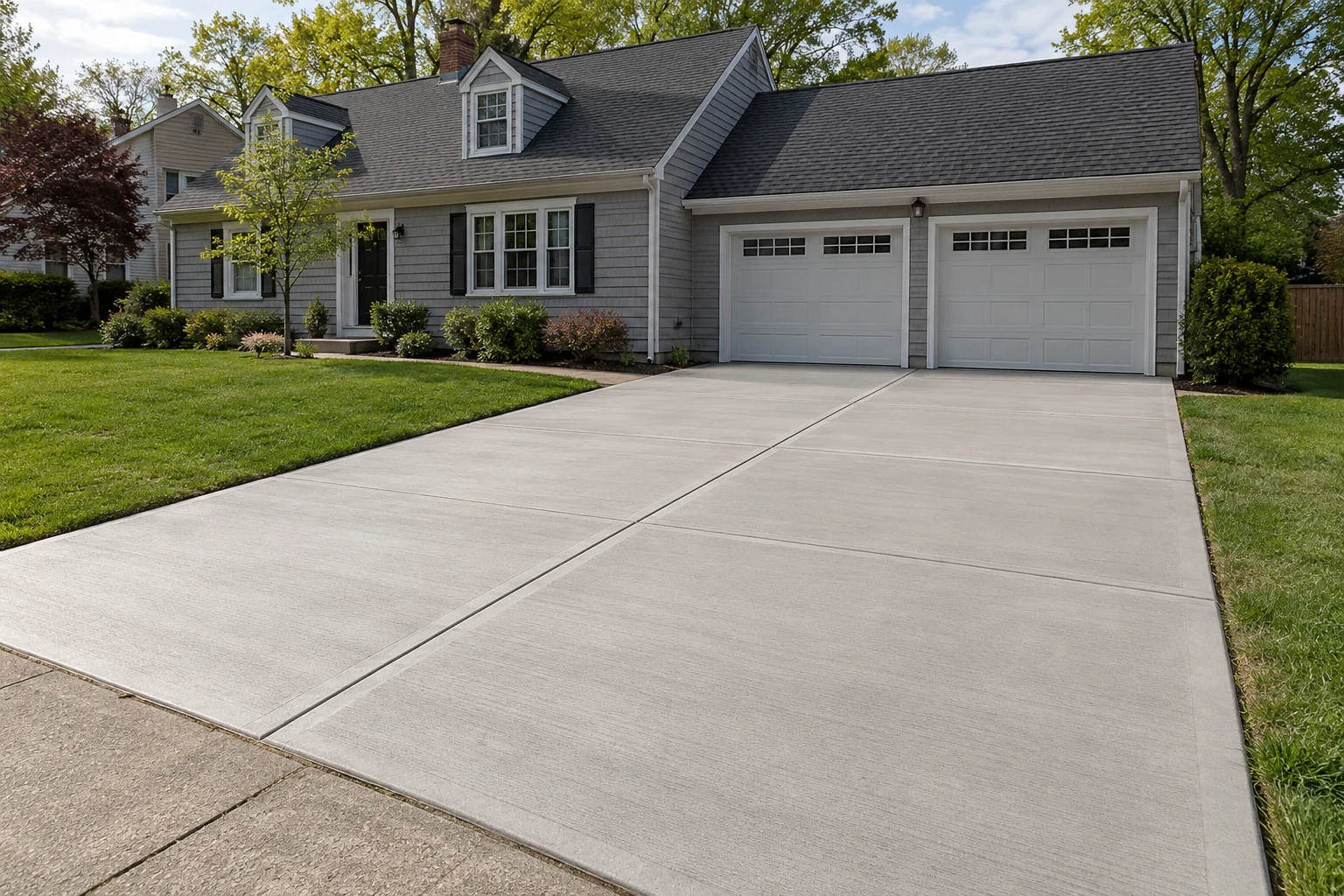 Design inspiration showing a clean residential concrete driveway